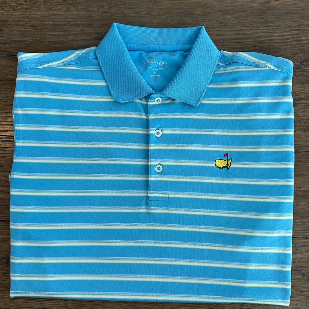 Masters Tech Blue Striped Polo Shirt Size M